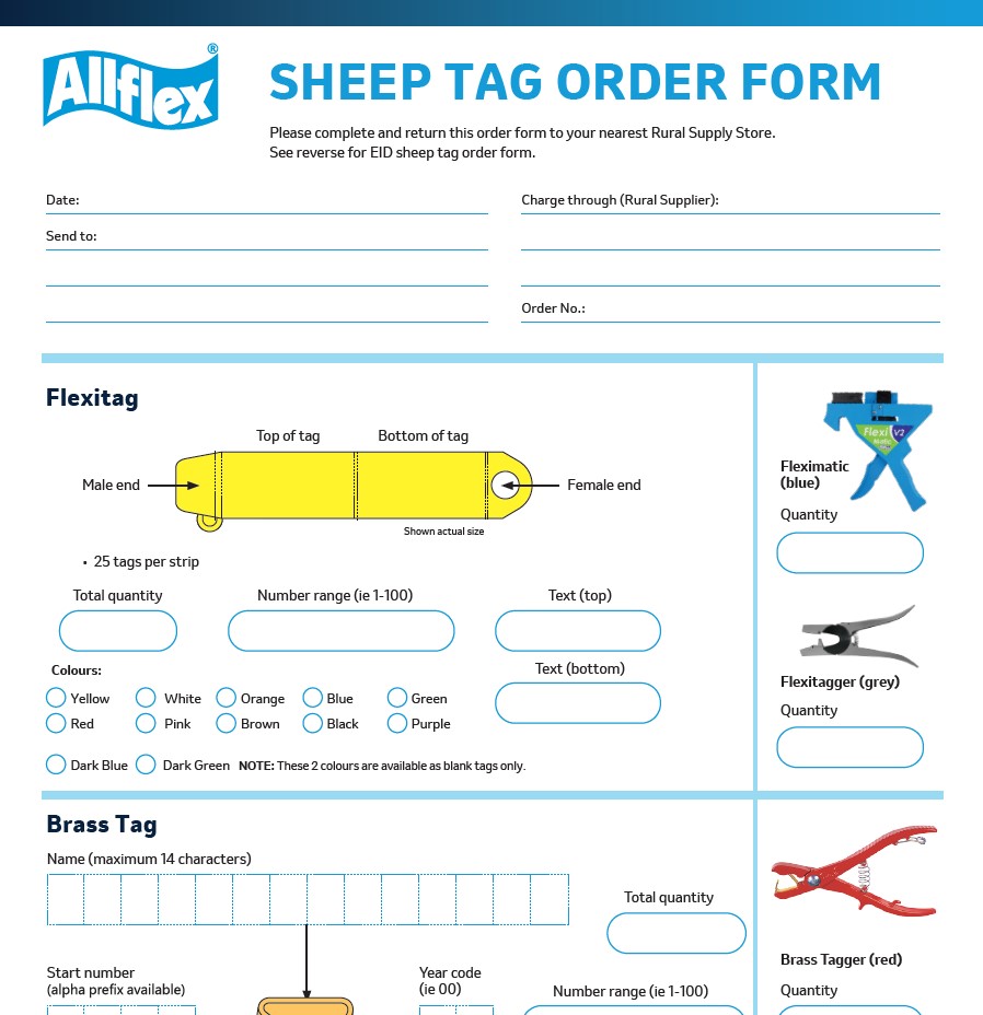Sheep Tag Order Form Allflex NZ