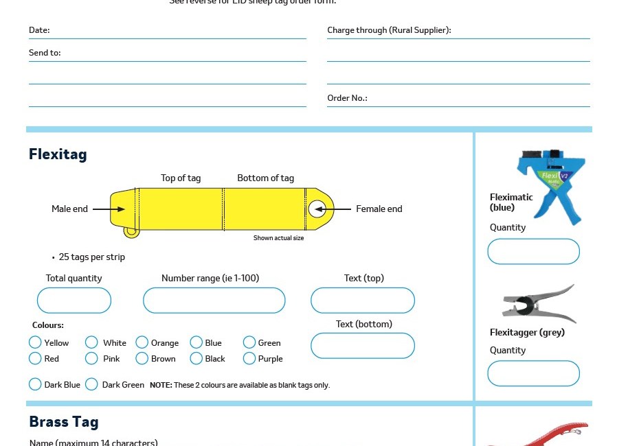 Sheep Tag Order Form Allflex NZ